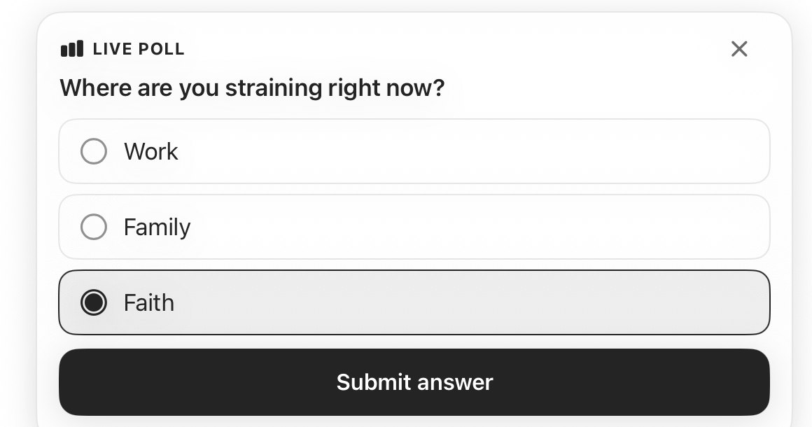 A live poll asking the room: Where are you straining right now?