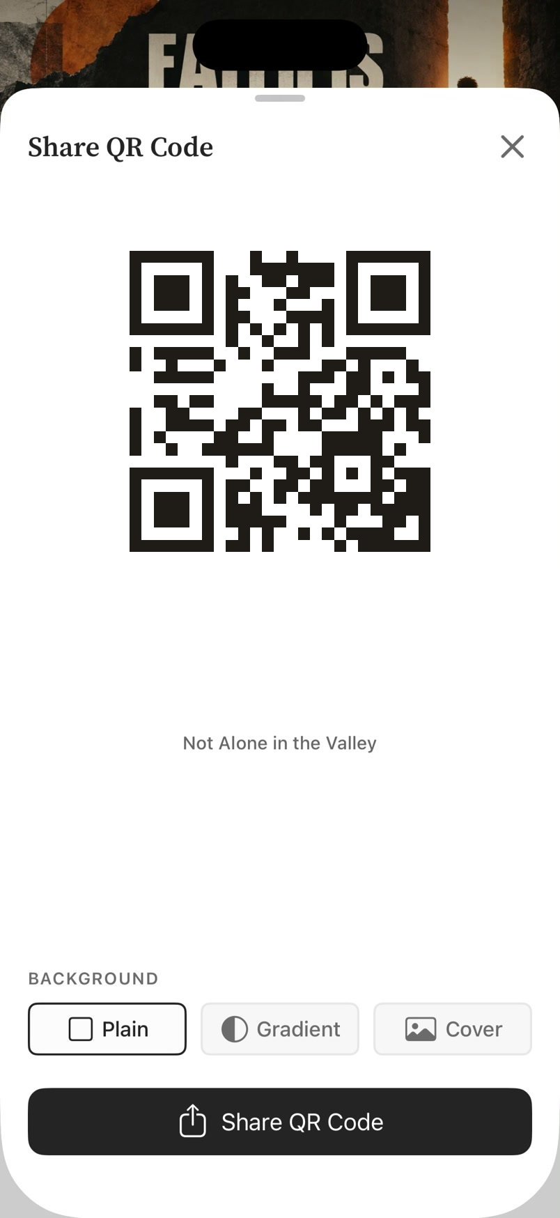 The Share QR Code sheet for a deck