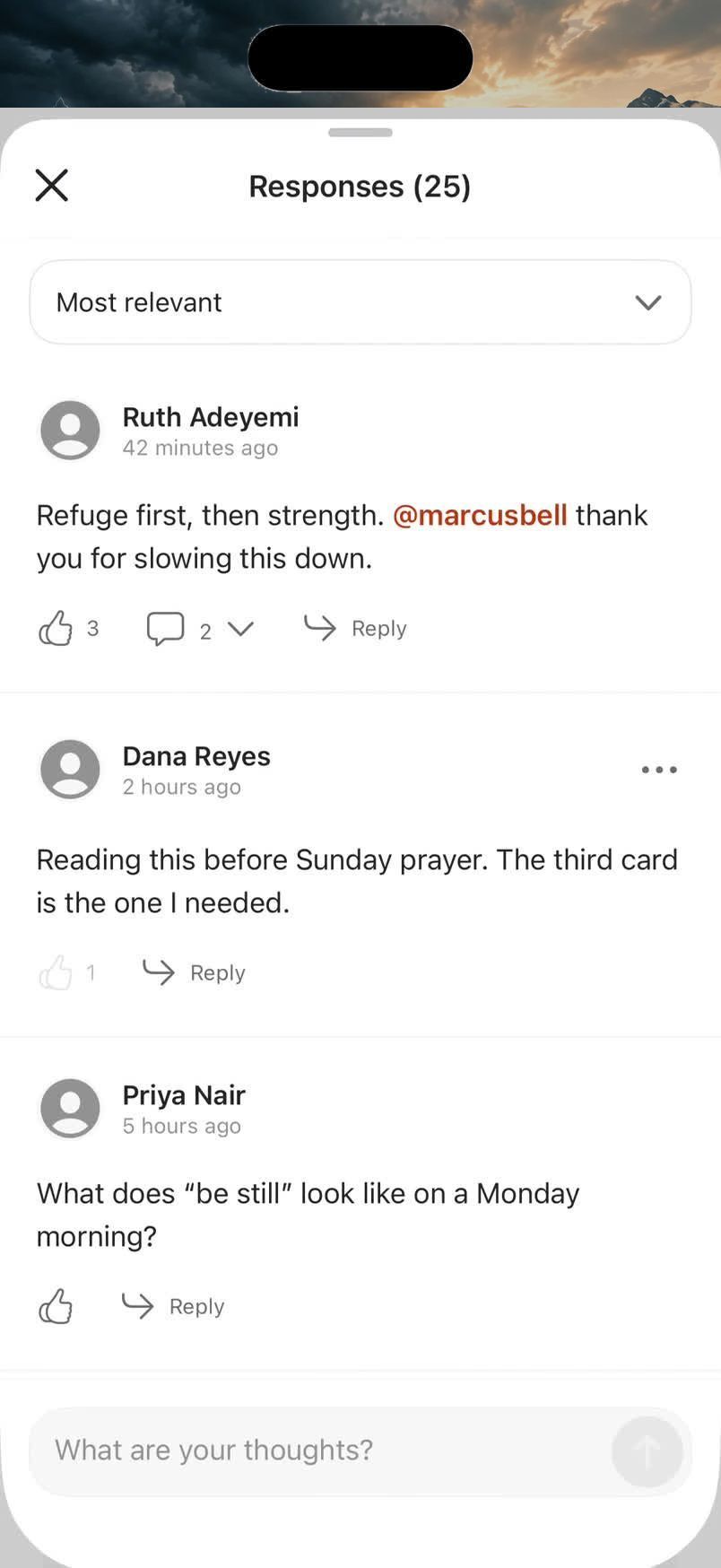 Responses to a deck, with replies and likes
